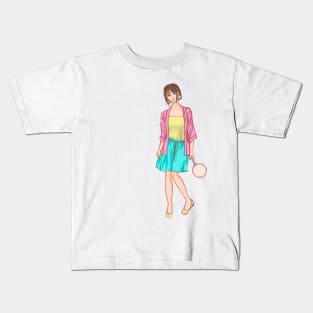 Cute japanese anime girl in pastel colors Kids T-Shirt